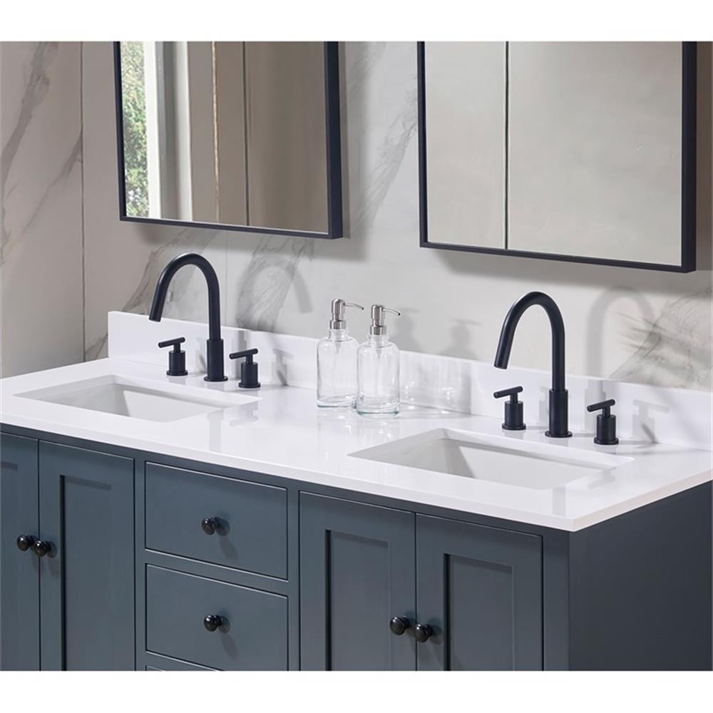61. in Stone effects Vanity Top in Snow White with Double White Sink