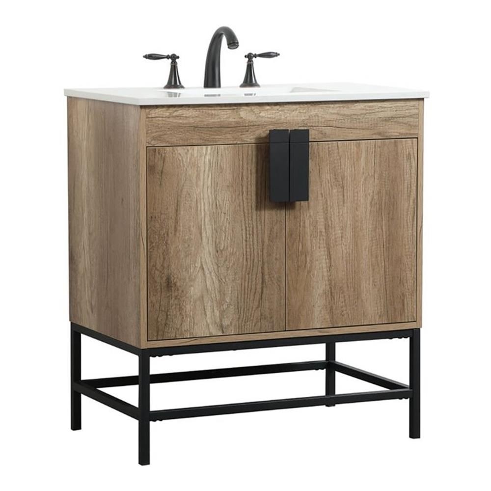 Elegant Decor Eugene 30″ Aluminum MDF Single Bathroom Vanity in Natural Oak
