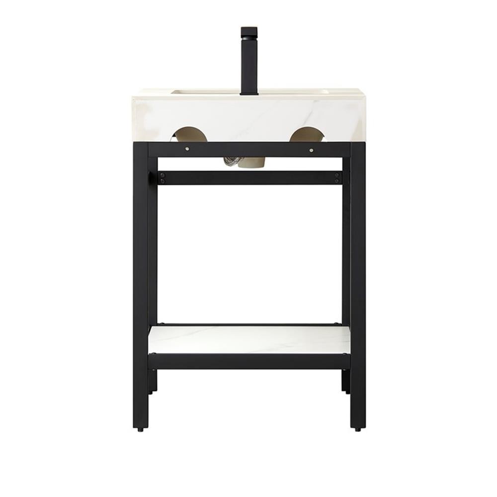 Funes 24″ Single Sink Bathroom Vanity in Matte Black Frame White Top No Mirror
