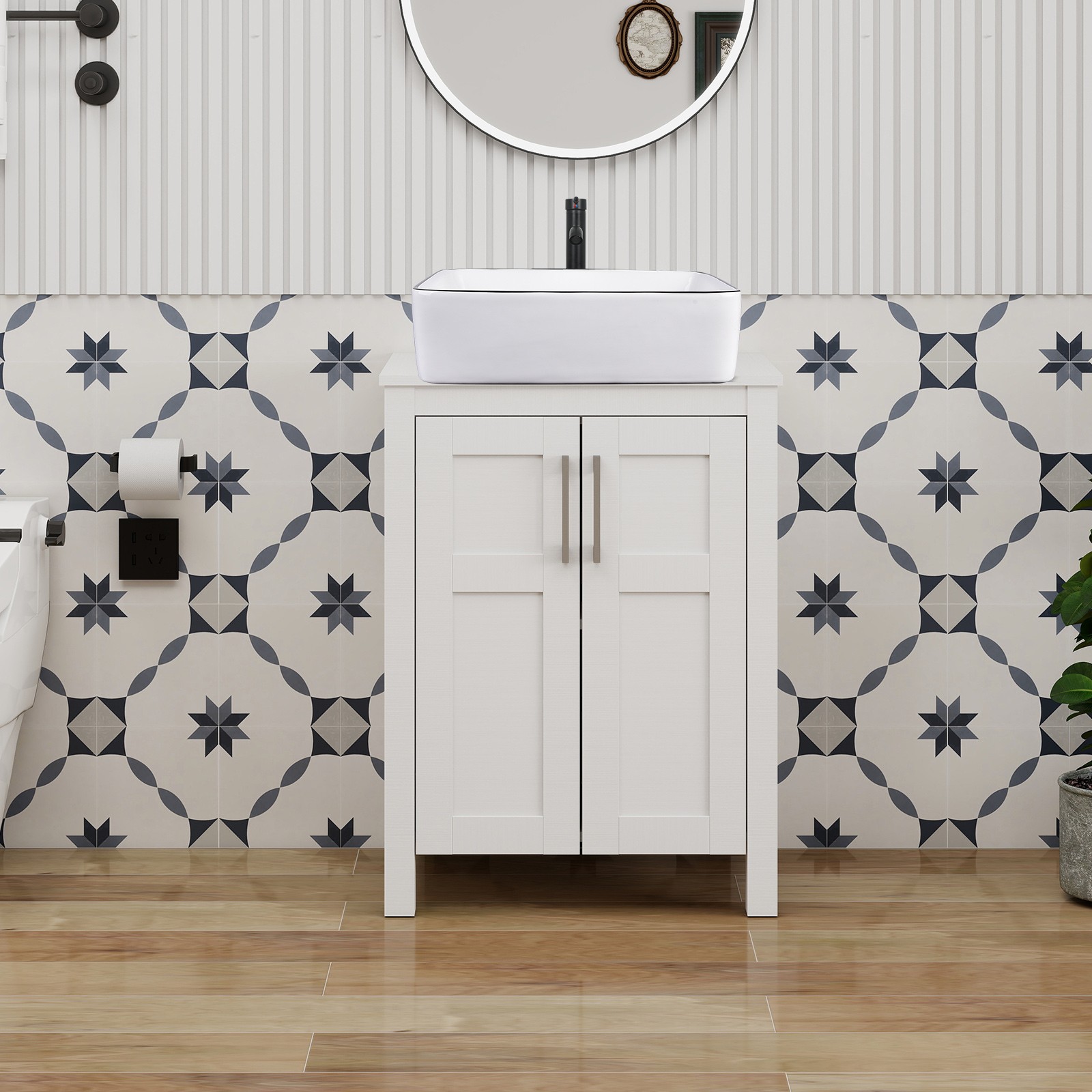 24″ Single Bathroom Vanity Set with Vessel Sink, Cabinet & Pop-Up Drain