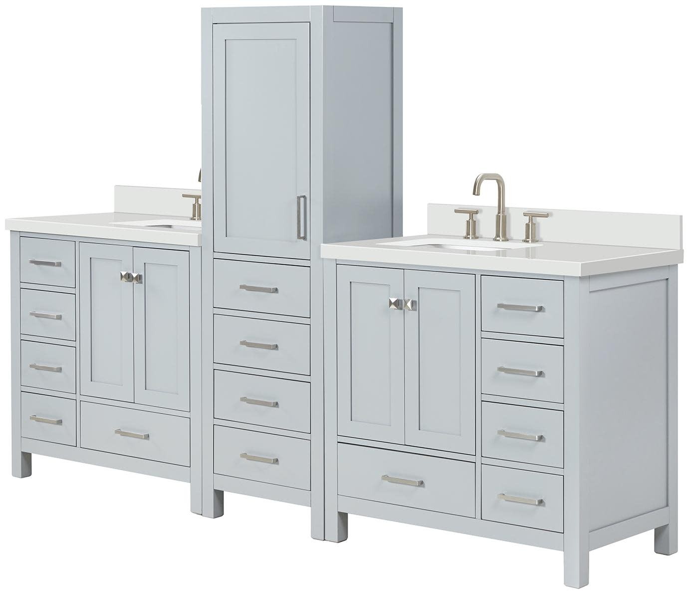Ariel A92WQRVO Cambridge 92″ – Grey / Pure White Quartz Top / Brushed Nickel