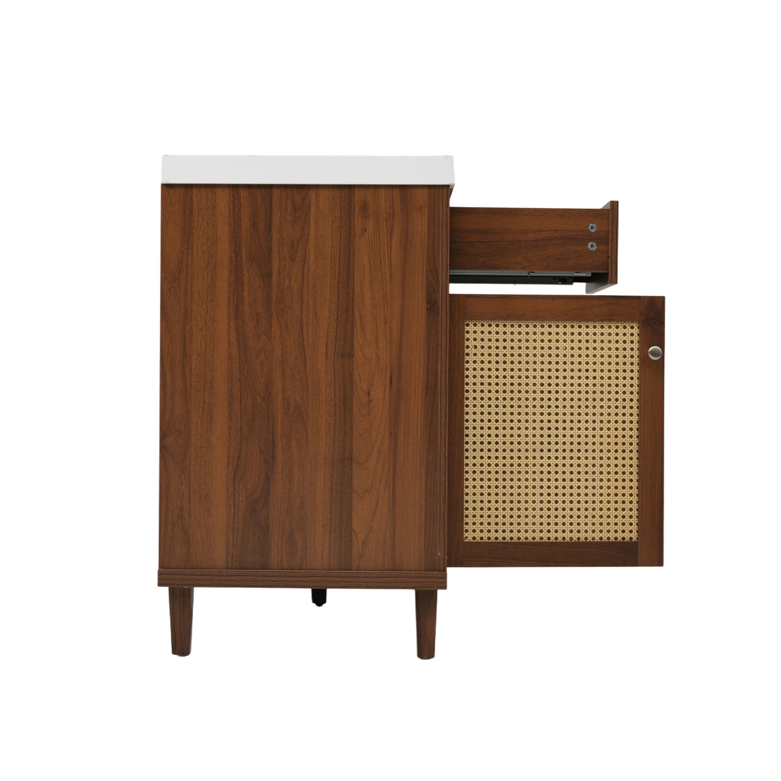 60 Inch Bathroom Vanity with SMC Sink, Rattan Doors, Soft Close Drawers