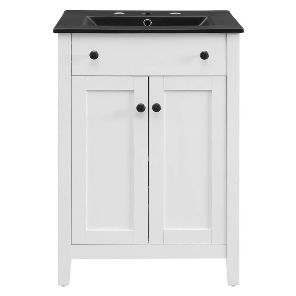Modway Nantucket Modern Wood/Ceramic Bathroom Vanity in White/Black