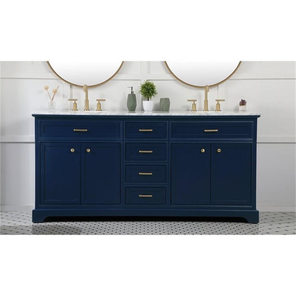 Elegant Decor Americana 72″ Metal MDF Marble Double Bathroom Vanity in Blue