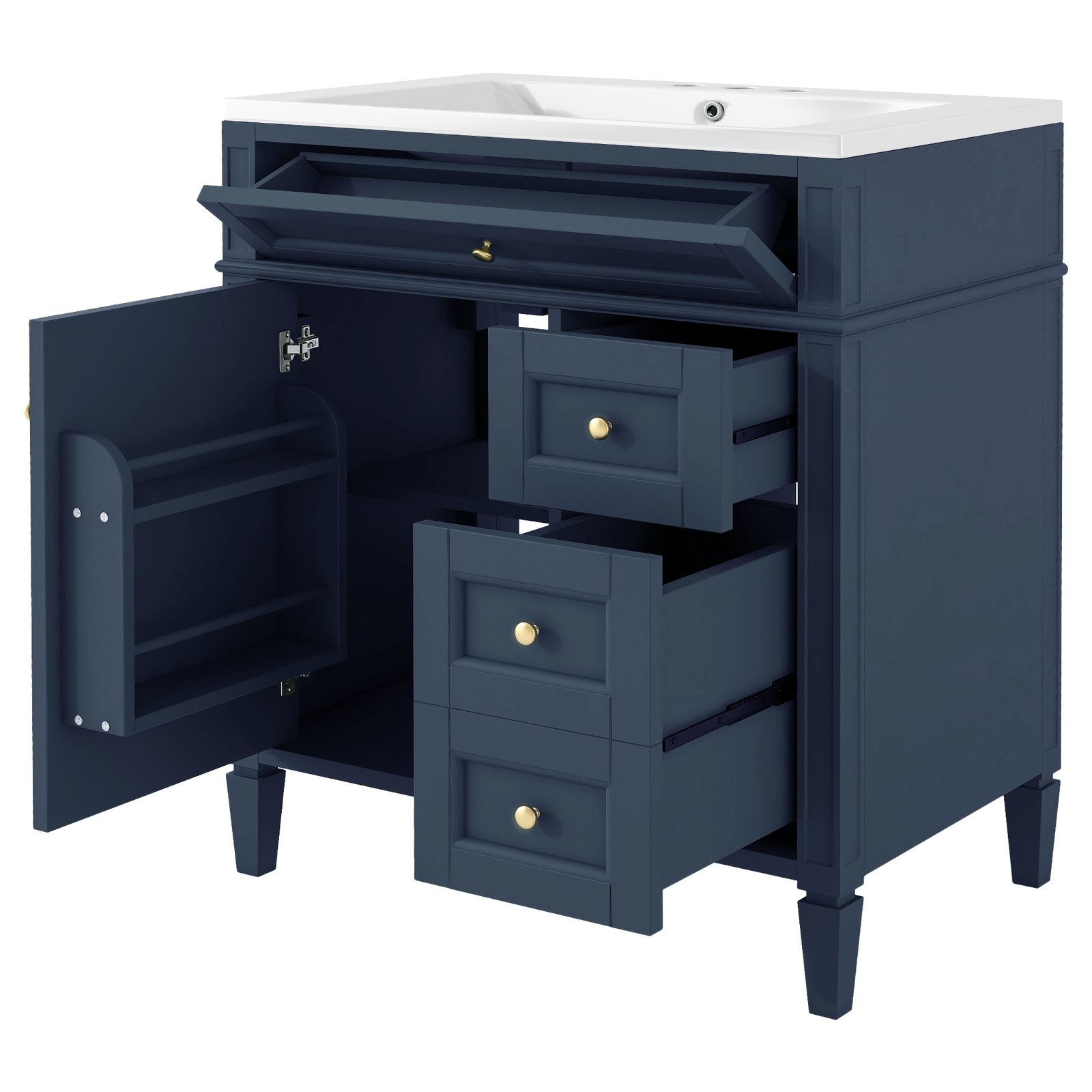 30″ Bathroom Vanity w/Sink, 3 Drawers, Freestanding Bath Vanity Storage Cabinet