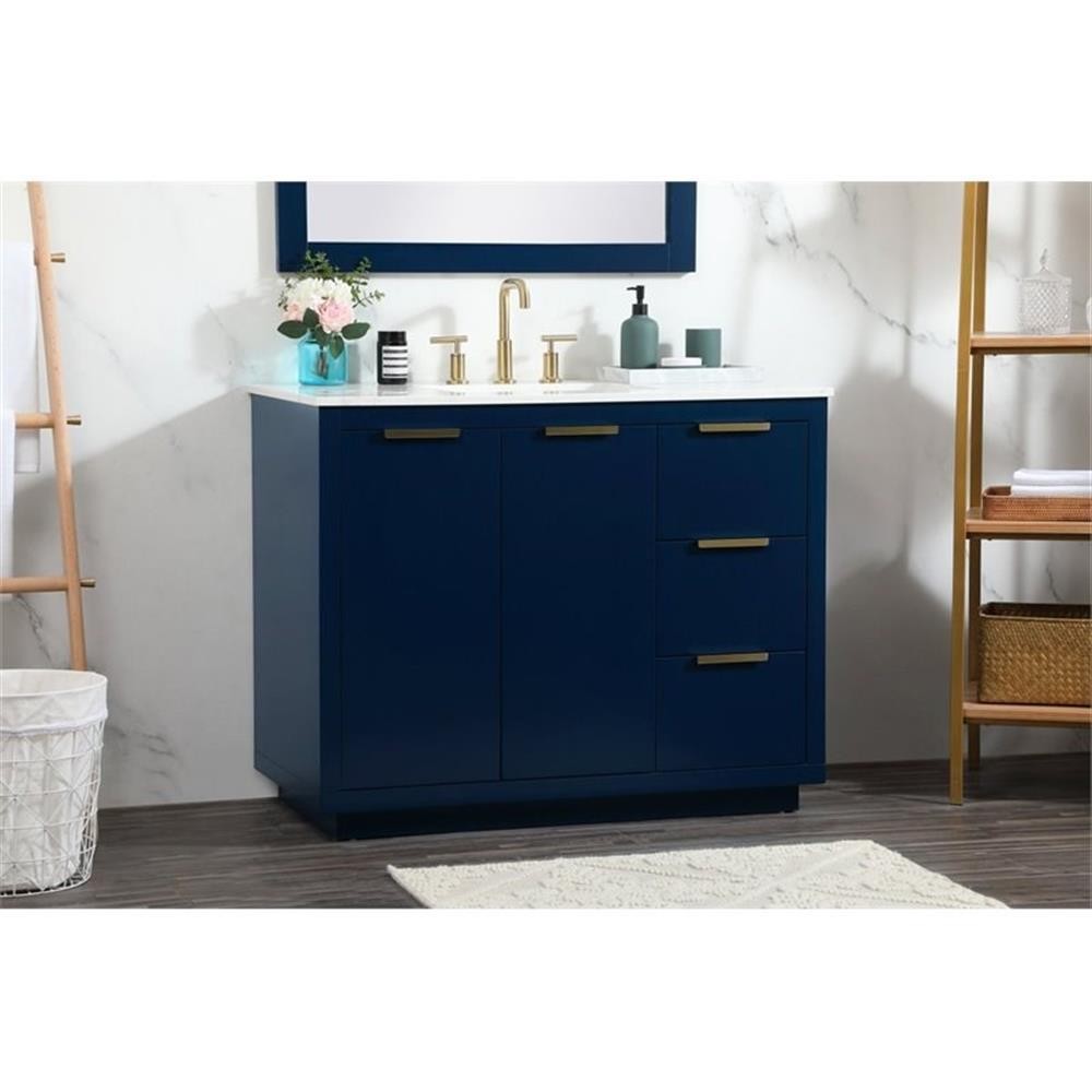 Elegant Decor Blake 42″ Aluminum Alloy MDF Single Bathroom Vanity in Blue