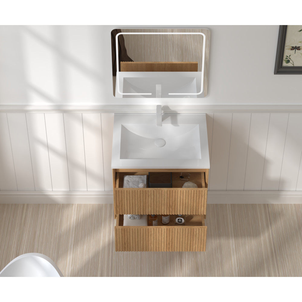 24 Inch Walnut Floating Bathroom Vanity Wall Mounted Solid Wood Cabinet
