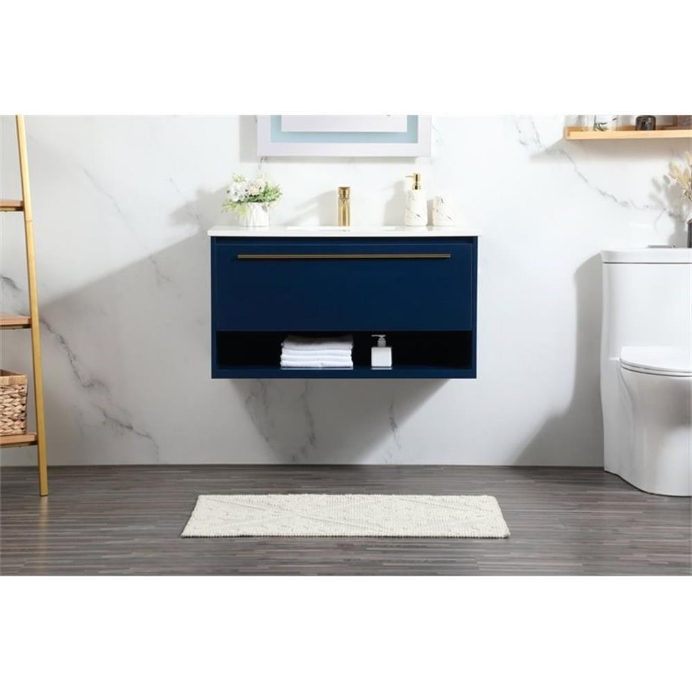 Elegant Decor Roman 36″ Aluminum Alloy MDF Single Bathroom Vanity in Blue