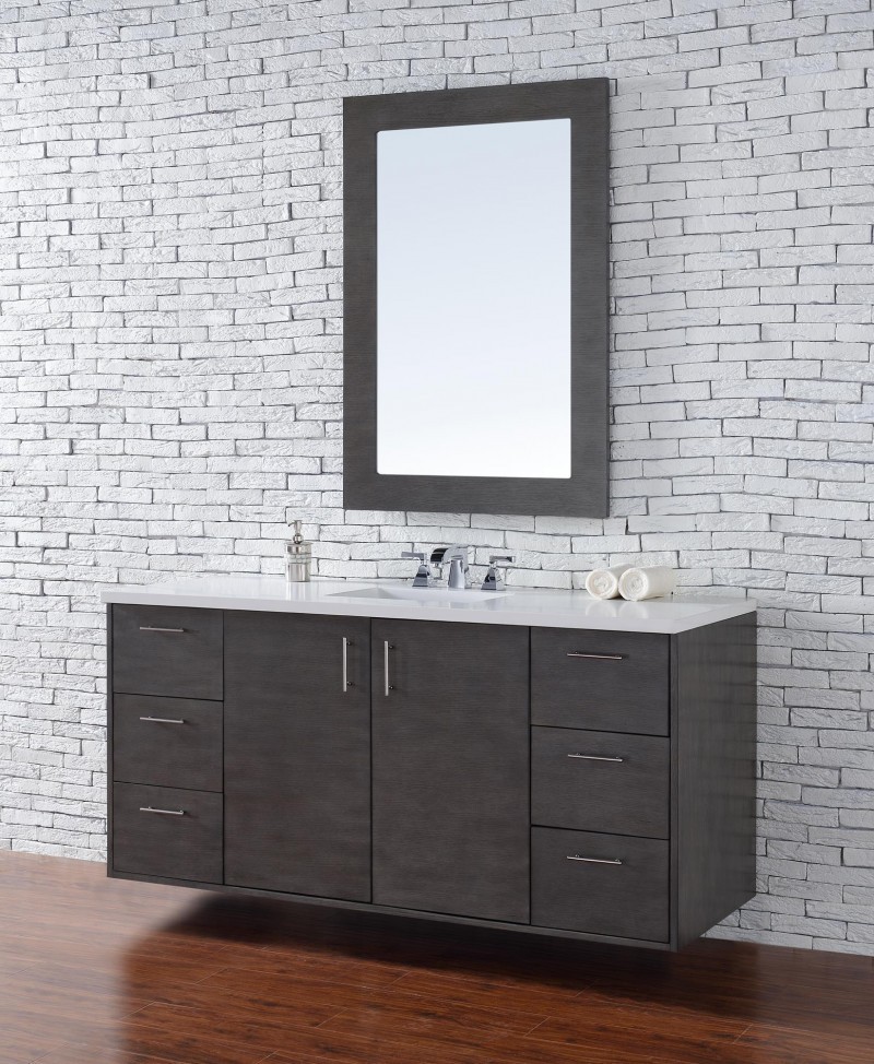 60″ James Martin Metropolitan Silver Oak Single Bathroom Vanity White Quartz Top