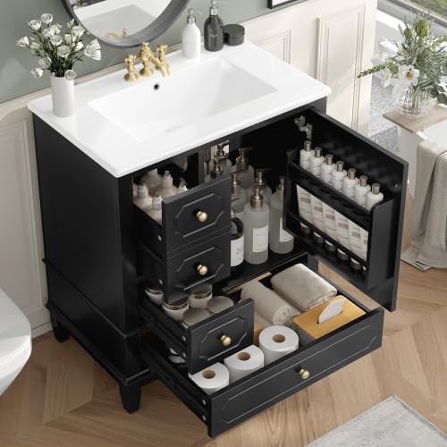 Bellemave 30″ Bathroom Vanity with Ceramic Sink & 3 Drawers, Bathroom Cabinet…