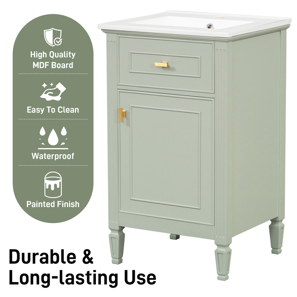20″ Bathroom Vanity w/Sink, Freestanding Vanity Storage Cabinet, Shelves, Drawer