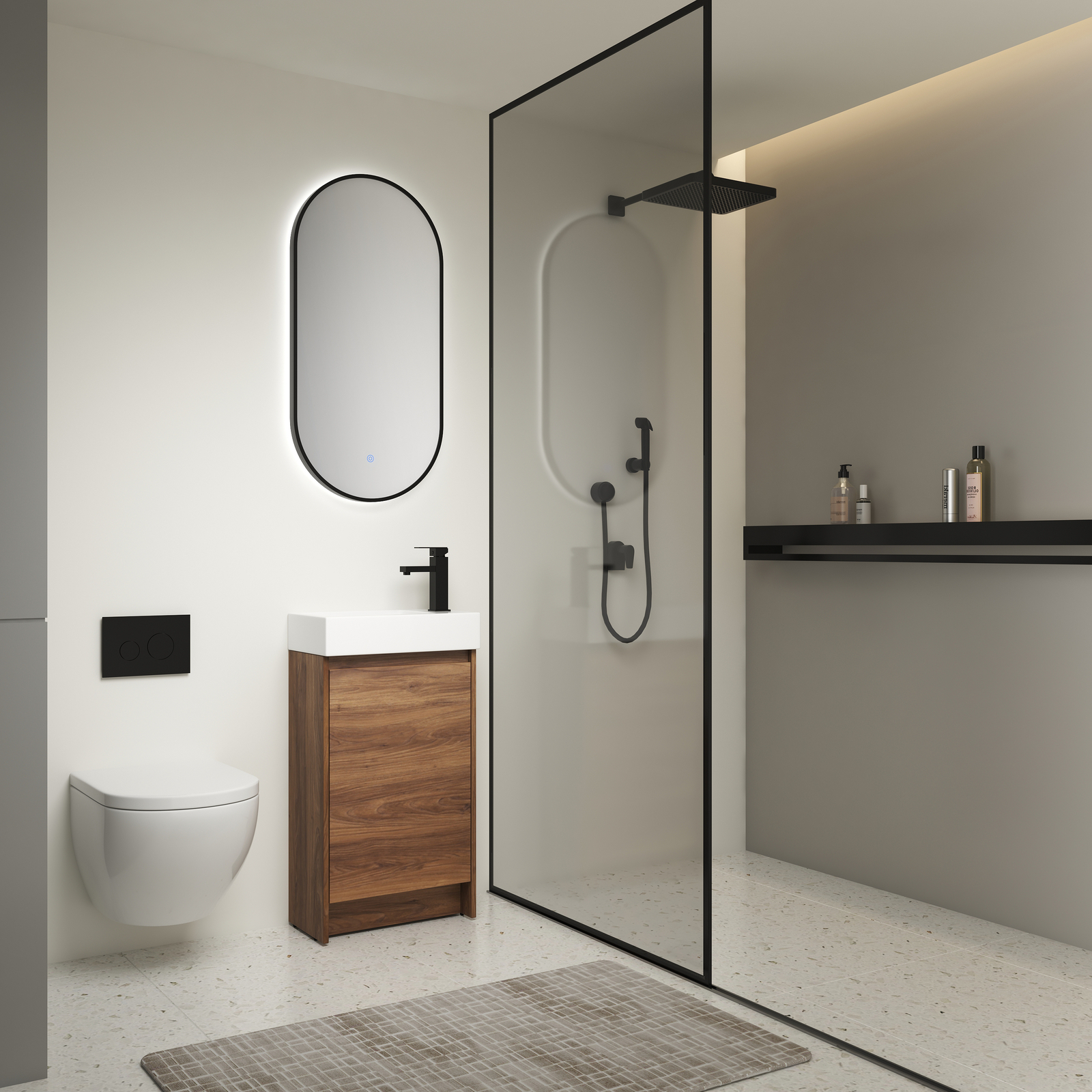 18in Free Standing Bathroom Vanity Cabinet W/ Ceramic Sink Basin for Small Space