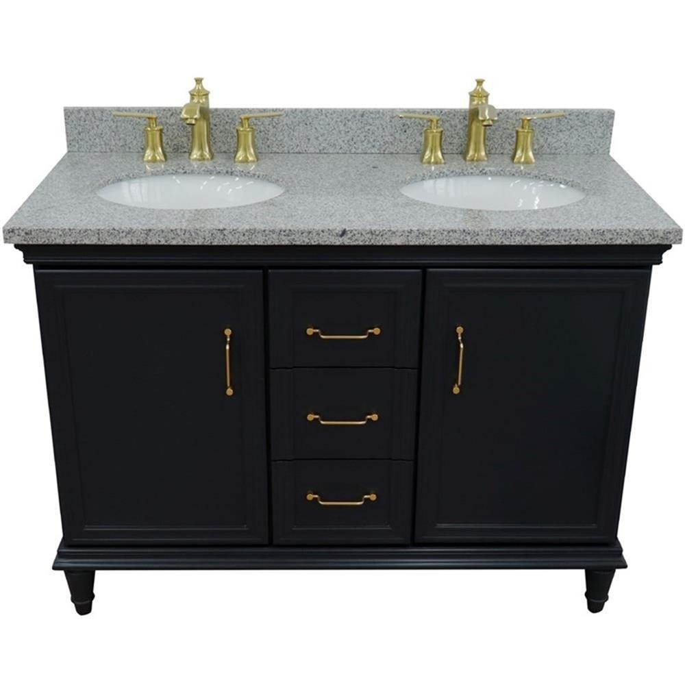 49 in. Double Wooden Vanity Dark Gray with Gray Granite Oval Sink
