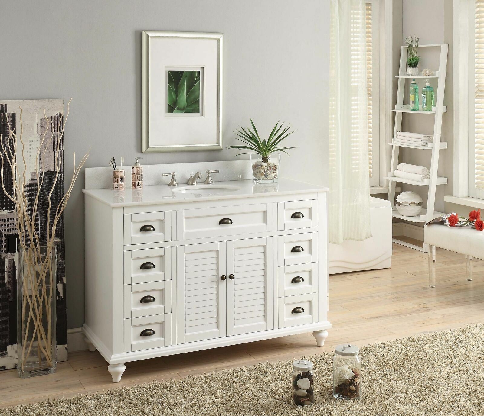 49 inch Glennville White Quartz Top Bathroom Vanity 28327W-QT