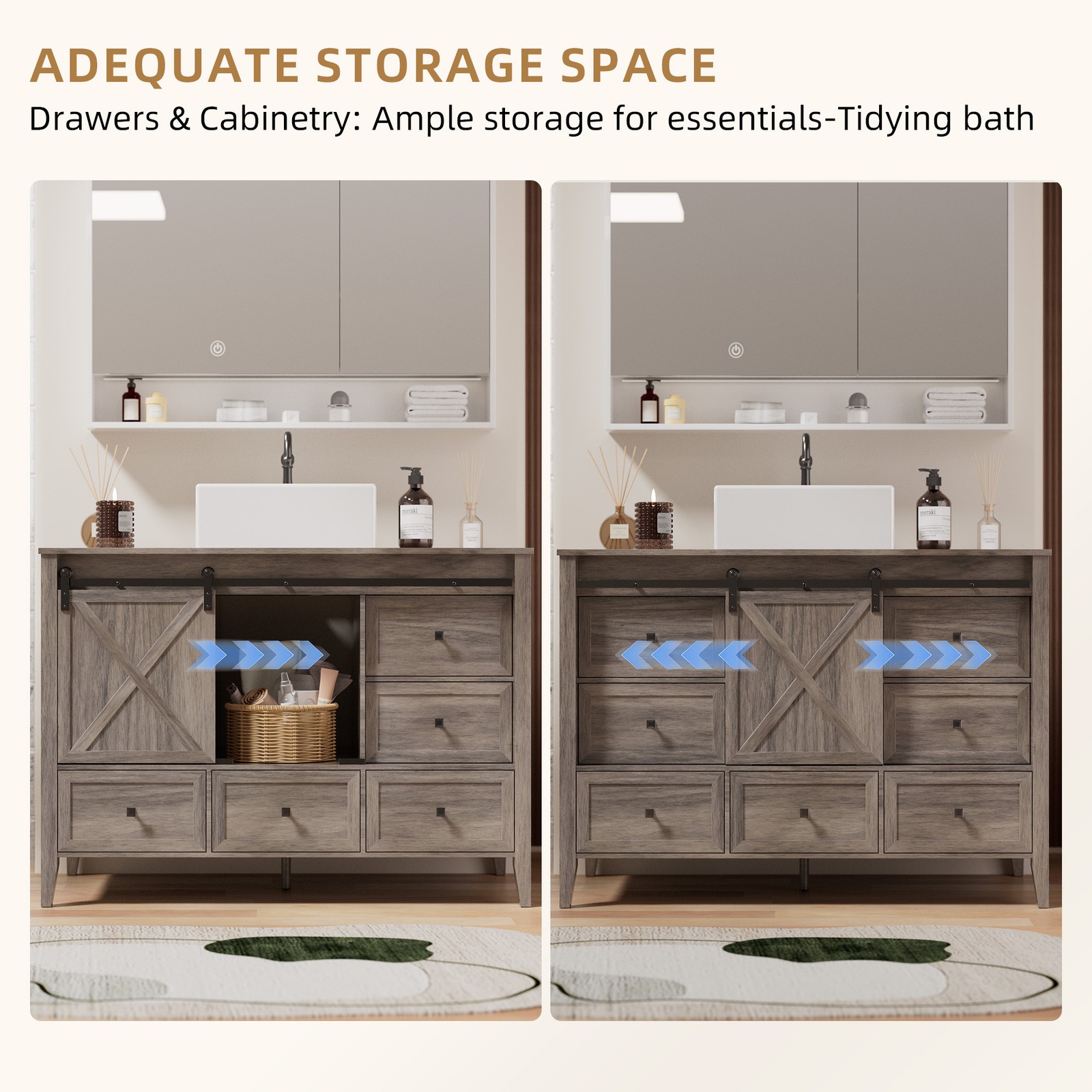 48″ Bathroom Vanity Bathroom Storage Cabinet with Ceramic Sink Farmhouse Wood