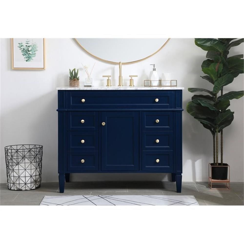 Elegant Decor Park Avenue 42″ Metal MDF Marble Single Bathroom Vanity in Blue