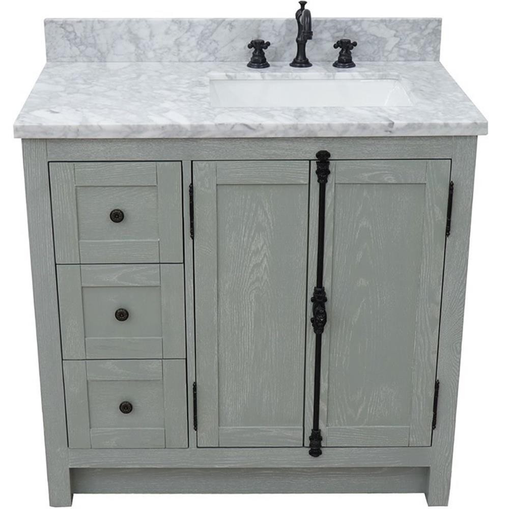 Plantation Solid Wood Vanity with Right Rectangle Sink in Ash/White