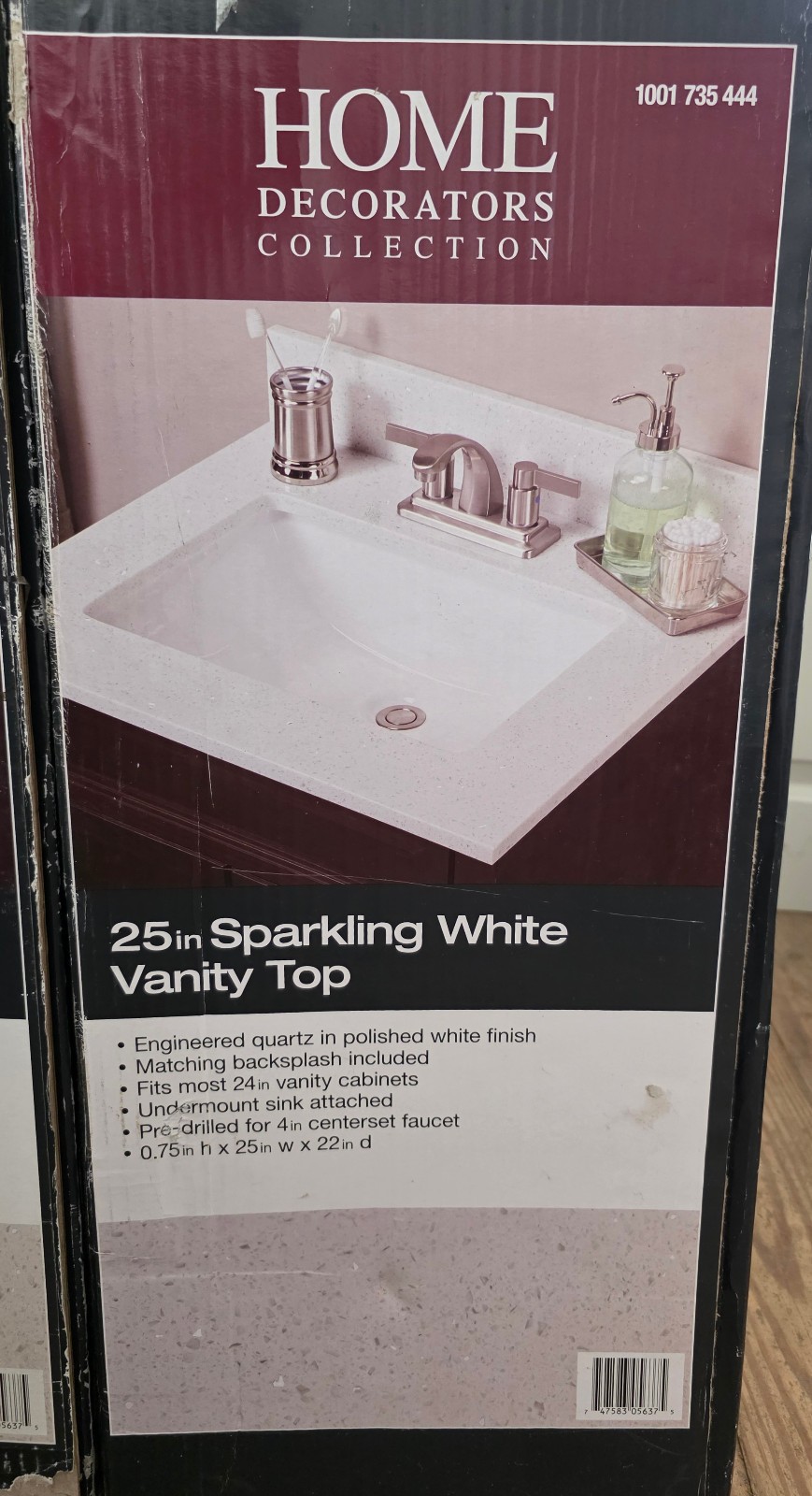 25in. Sparkling White Vanity Top – Home Decorators Collection – New, Unopened