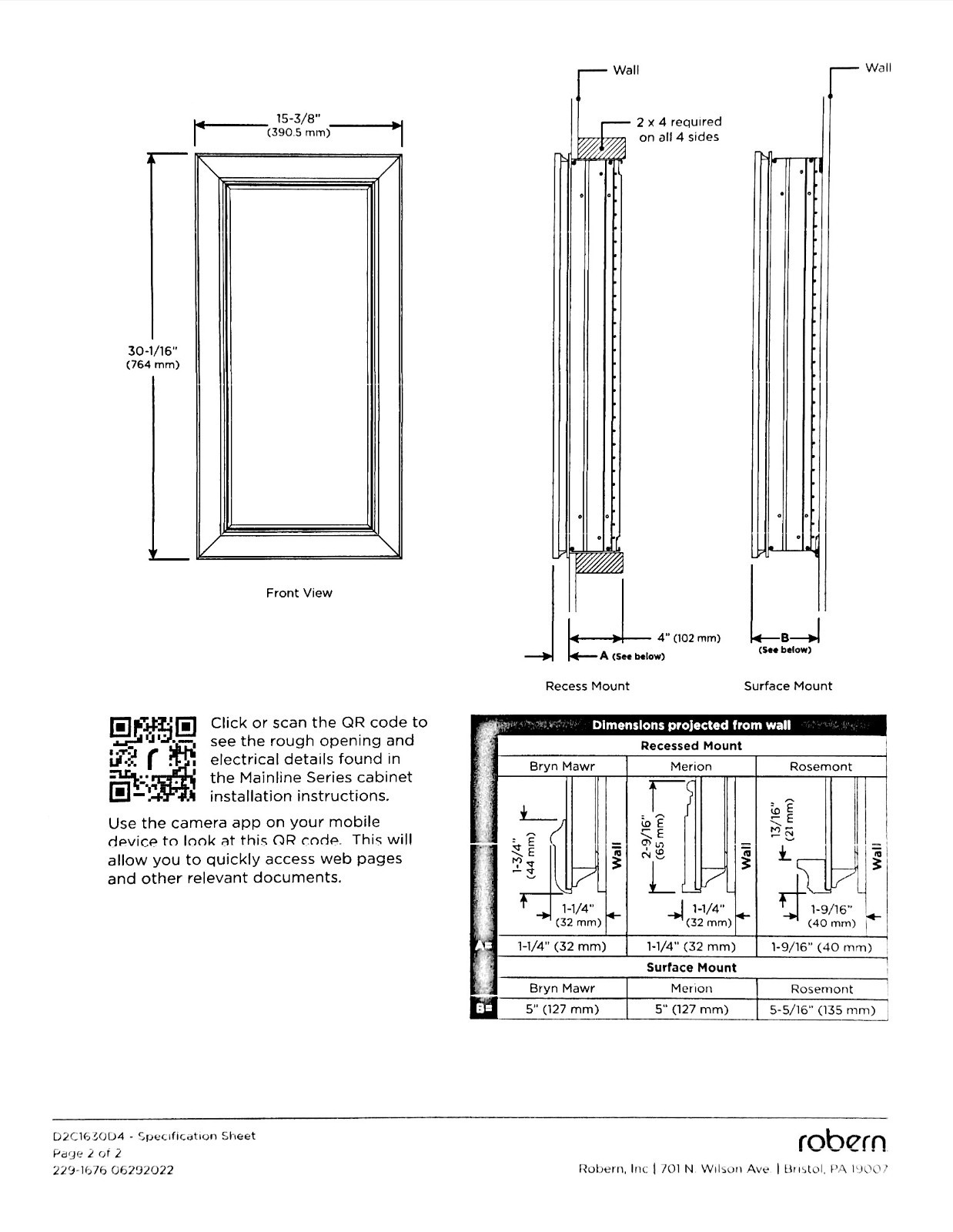 Robern D2C1630D4RM76SC – Main Line Mirrored Cabinet – 16″ x 30″ x 4″ – Chrome