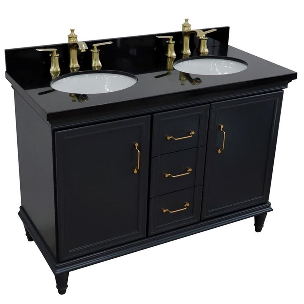 49 in. Double Wooden Vanity Dark Gray with Black Galaxy Oval Sink