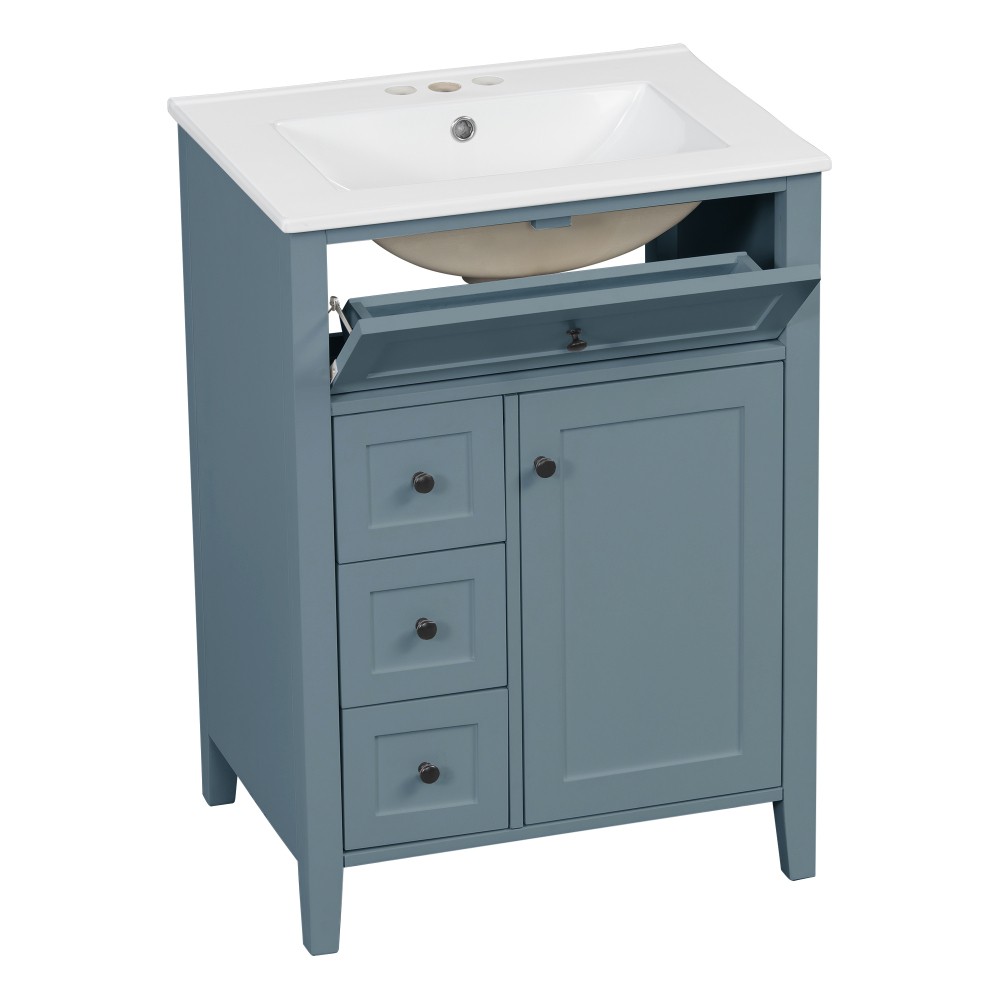 24 Inch Blue Gray Bathroom Vanity with Sink Solid Wood MDF Cabinet
