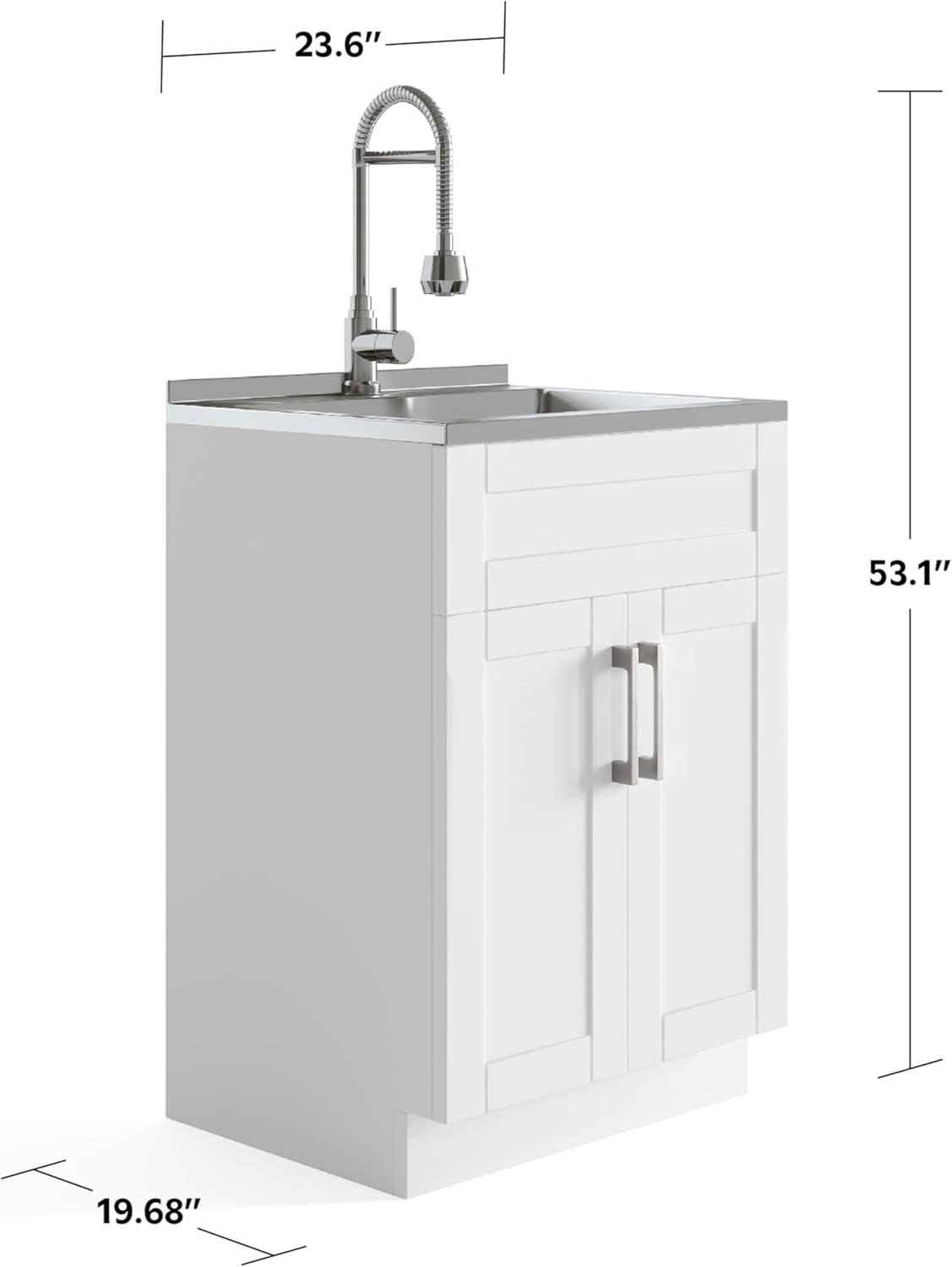 Hennessy All-In-One 24 Inch Wide Utility Sink and Laundry Cabinet in Pure White