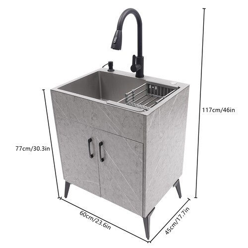 Modern Bathroom Vanity Free Standing Kitchen Cabinet Sink w/ Pull-out Faucet