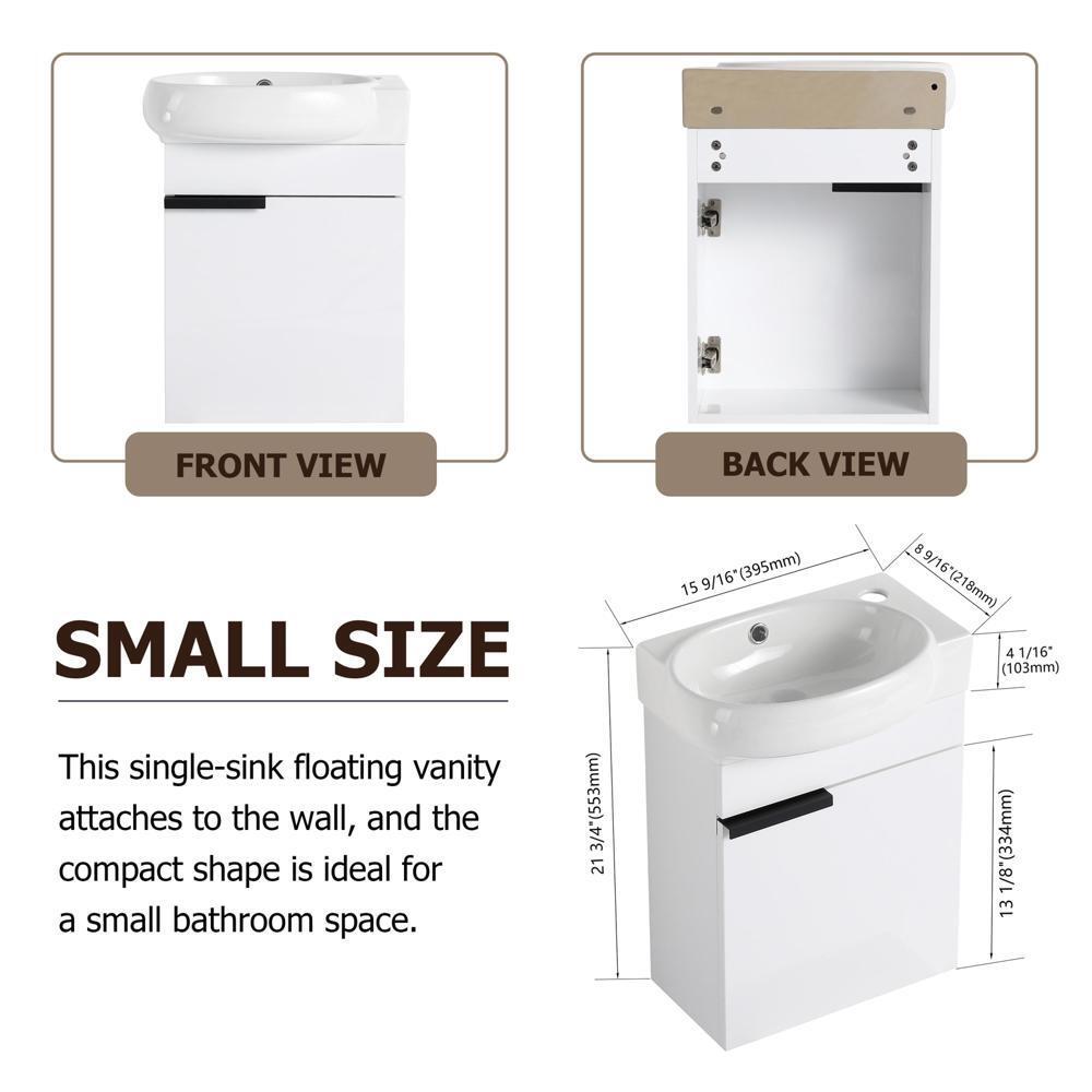 Soft Close Doors Bathroom Vanity With Sink 16 Inch
