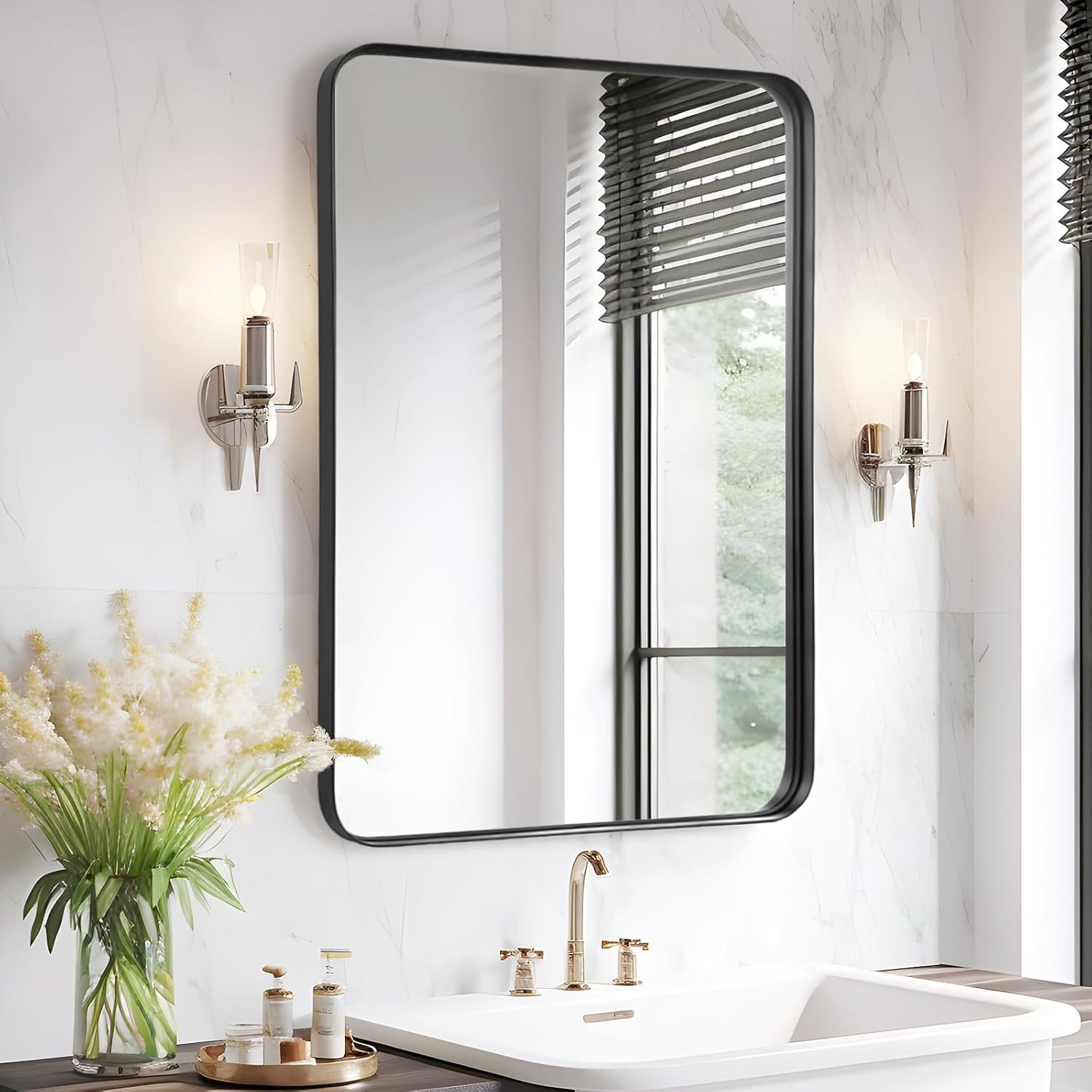 Bathroom Mirror Over Sink 24×36 Black – Framed Matte Bathroom Vanity Mirror, …