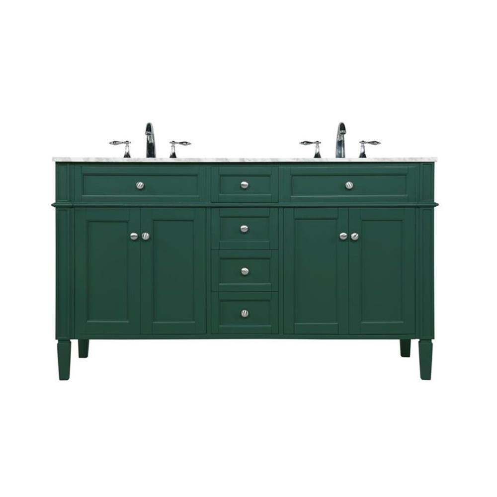 Elegant Decor Park Avenue 60″ Metal MDF Marble Double Bathroom Vanity in Green