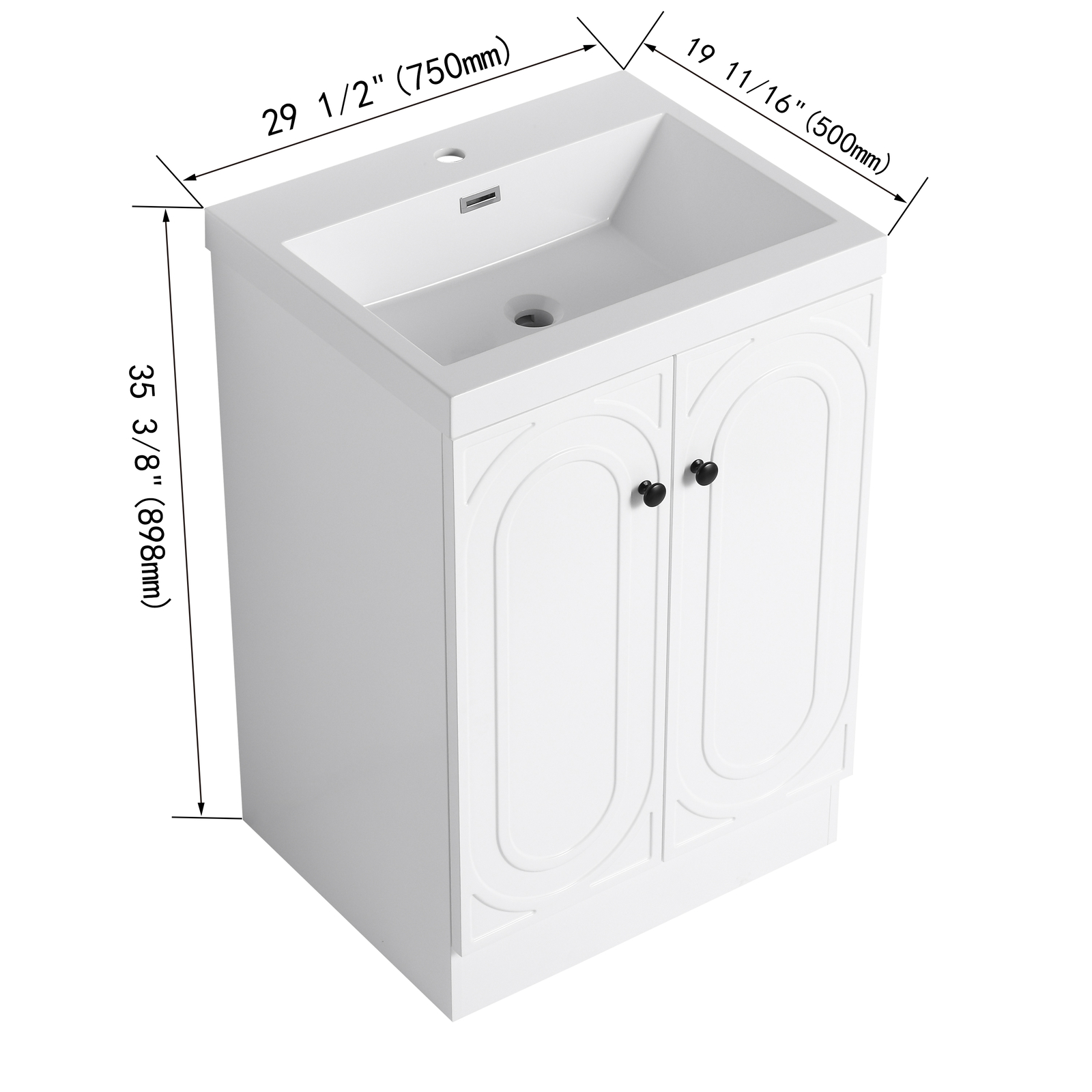 24″ Modern Freestanding Bathroom Vanity Cabinet With Undermount Resin Sink Basin