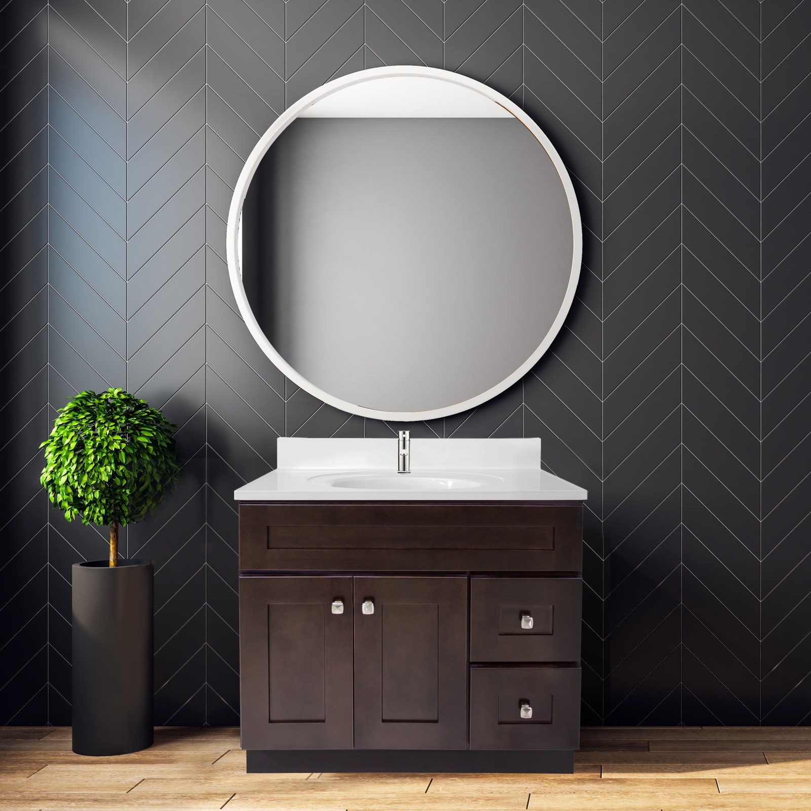 Brookings 37″ Solid Wood Vanity in Espresso with Single Hole Top Fully Assembled