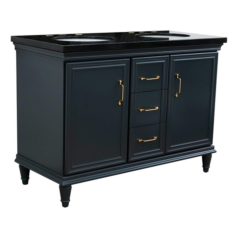 49 in. Double Wooden Vanity Dark Gray with Black Galaxy Oval Sink