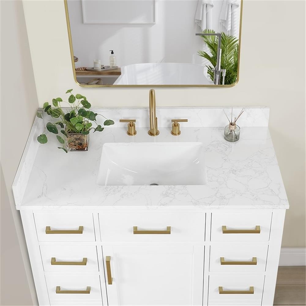 Gavino 42″ Wood Vanity in White with Composite Stone Top no Mirror