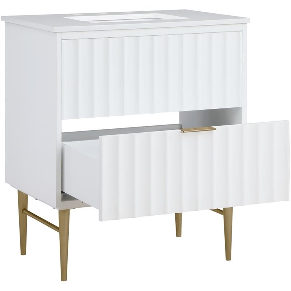 Maklaine Modern / Contemporary Rich White Finish Bathroom Vanity