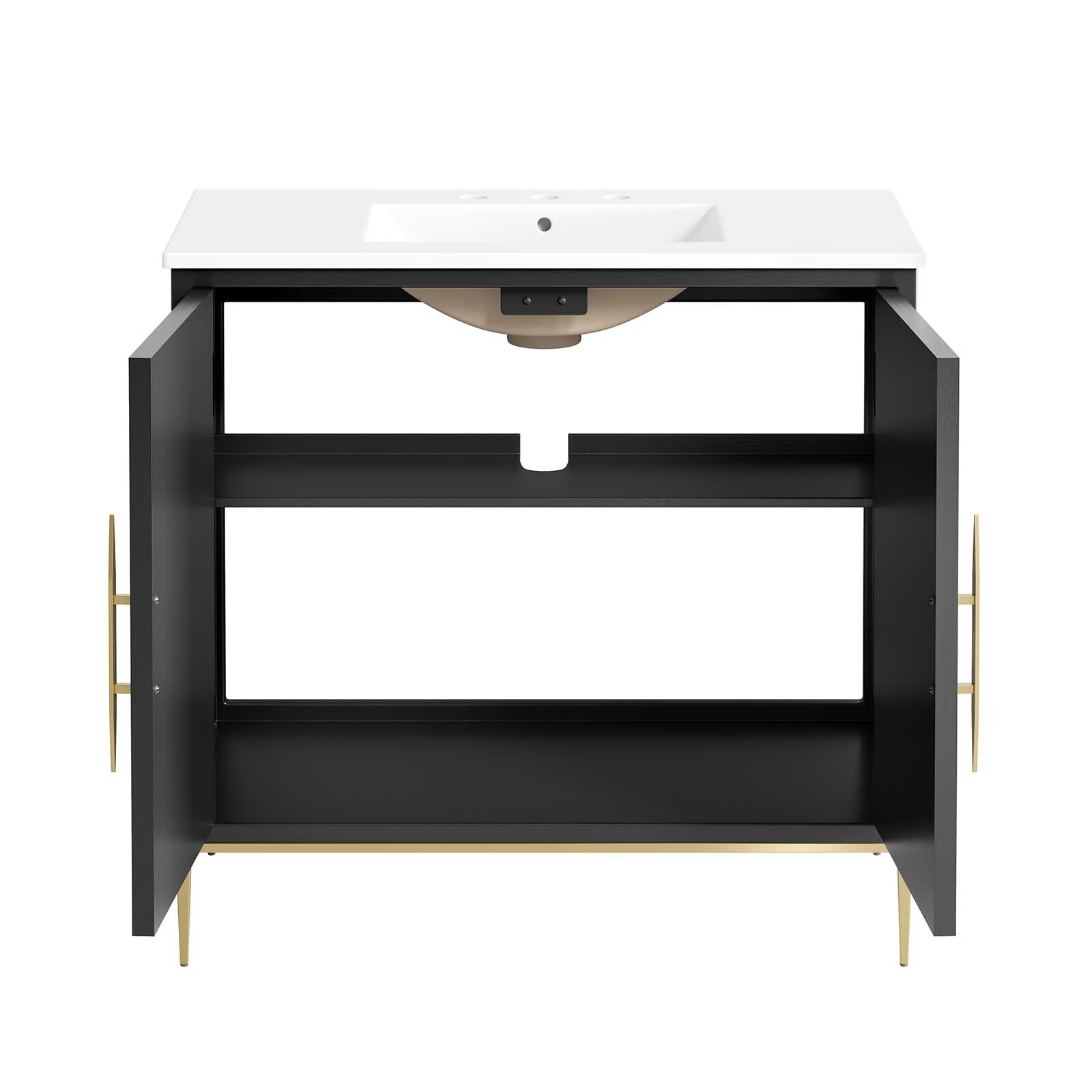 Modway Awaken 36″ Bathroom Vanity Cabinet in White Black With Ceramic Sink Basin