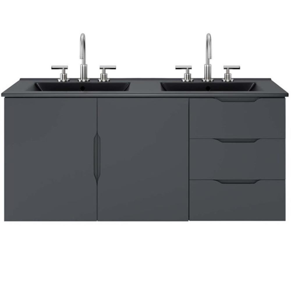 Modway Vitality 48″ Double Sink Wood & Ceramic Bathroom Vanity in Gray/Black