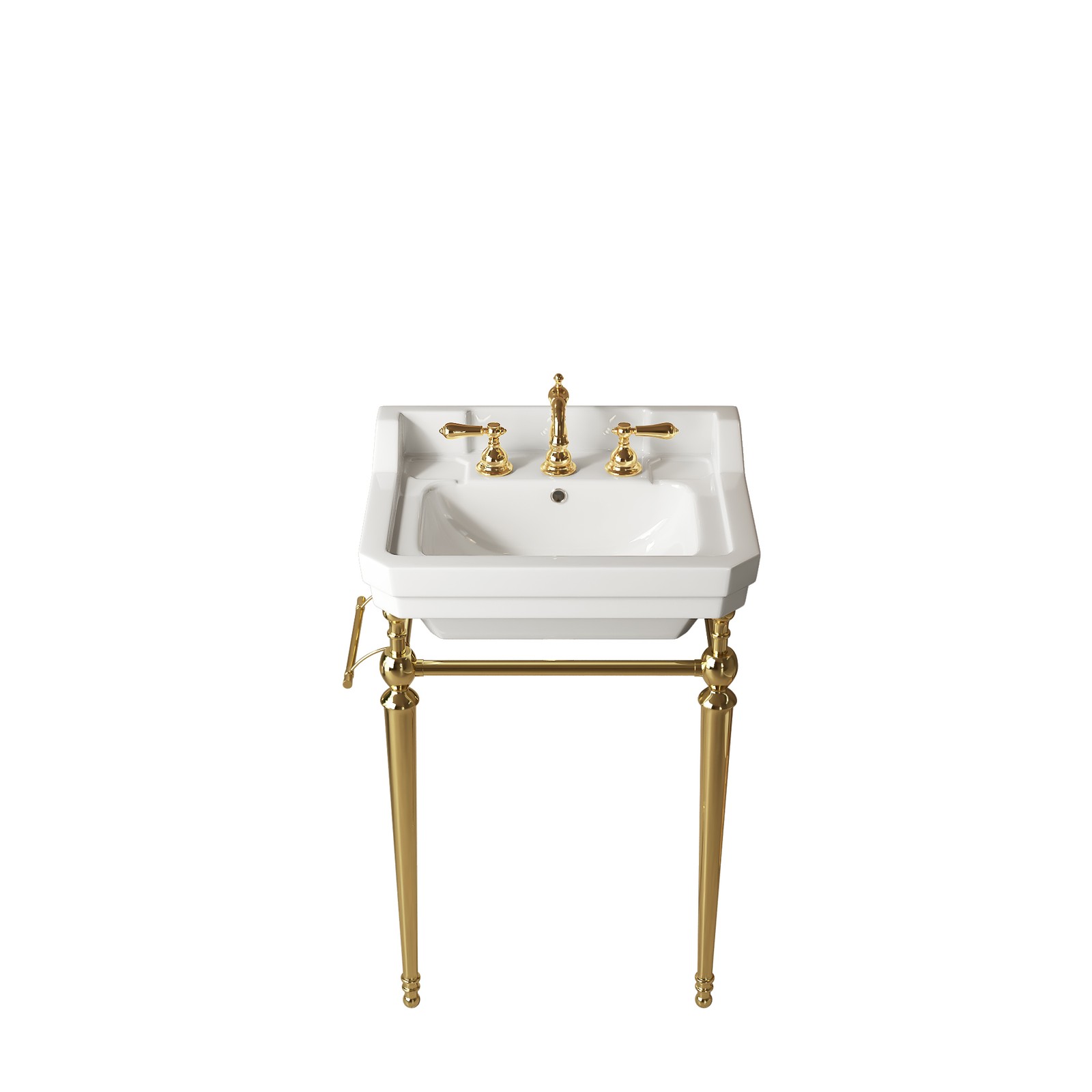 23″ Bathroom Console Sink Wall Mounted White Ceramic Vanity Basin Gold