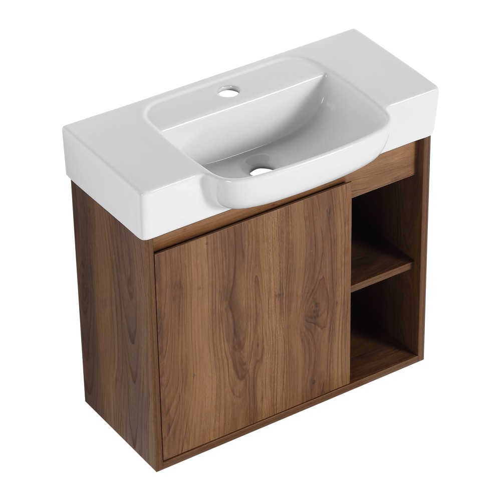 24” Wall-Mounted Bathroom Vanity with White Ceramic Sink & Soft-Close Door