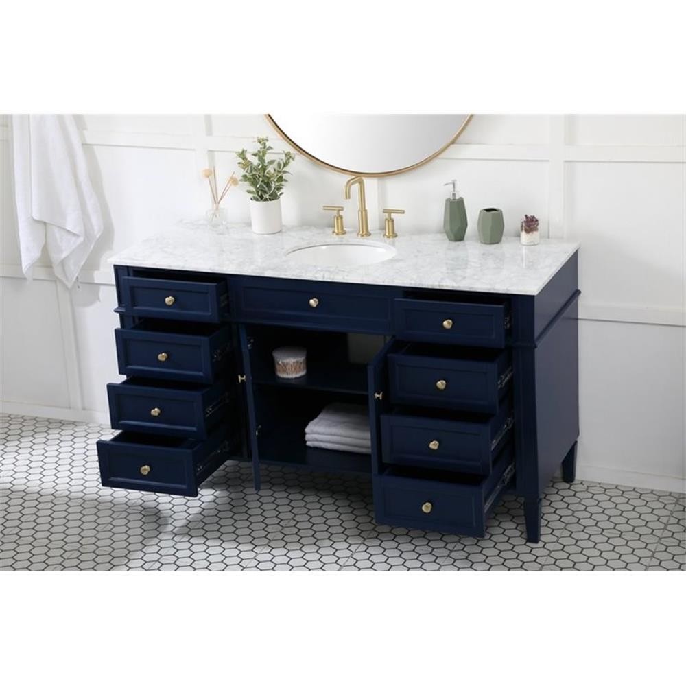 Elegant Decor Park Avenue 60″ Metal MDF Marble Single Bathroom Vanity in Blue