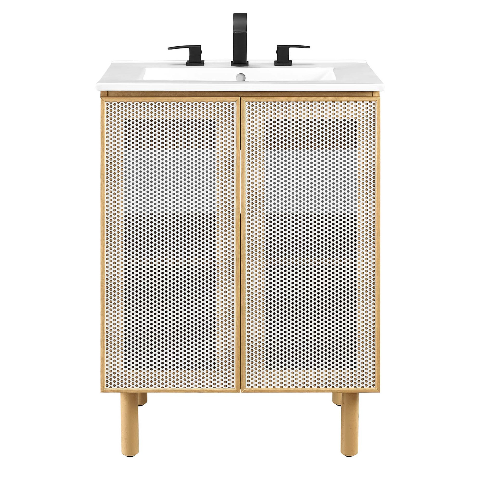 Calla 24″ Perforated Metal Bathroom Vanity in White Oak