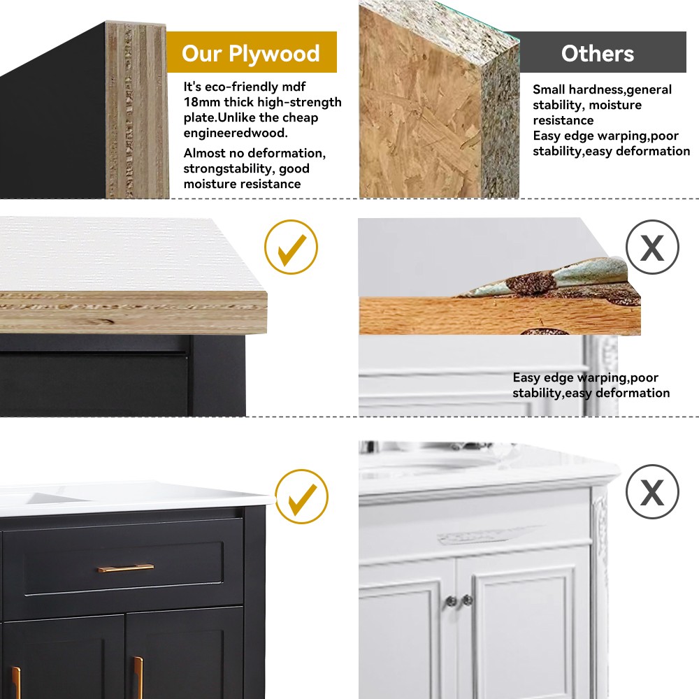 48 Inch Black Bathroom Vanity with Resin Sink and Soft-Close Doors