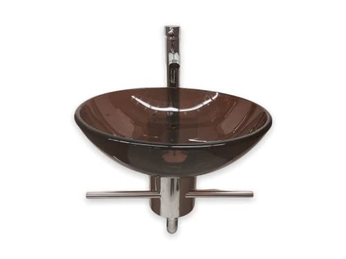 Bathroom Vanity Glass Brown Vessel Sink Wall Mount Pedestal Shelve Towel Bar Set