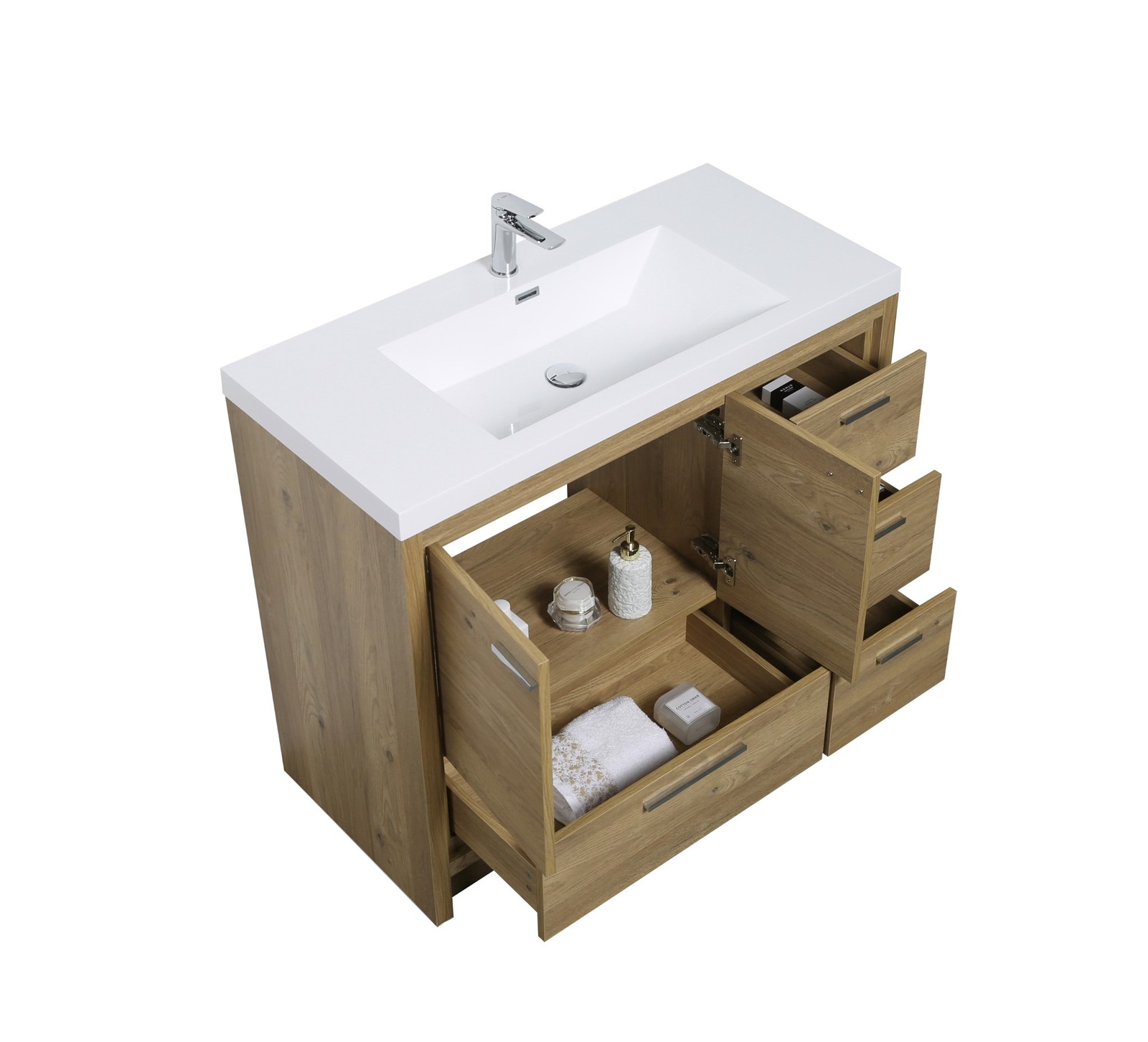 Alma Allier 42″ Natural Wood Finish With Integrated Sink / Right Side Drawers