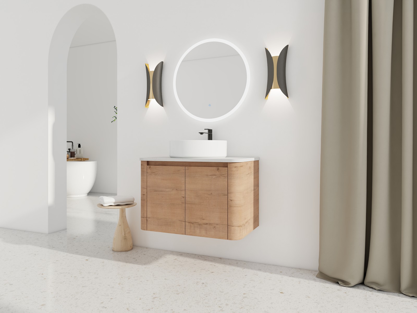 30″ Plywood Wall Mounted Bathroom Vanity W/ Ceramic Basin Top Soft-Close Door