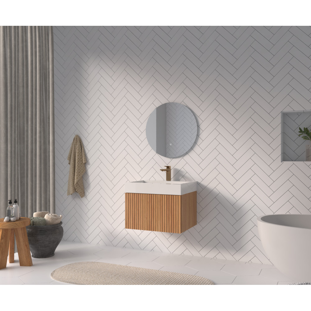 24in Wall Mounted Floating Bathroom Vanity Sink Integrated Basins Acacia Plywood