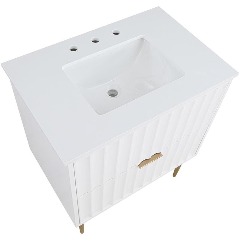 Maklaine Modern / Contemporary Rich White Finish Bathroom Vanity