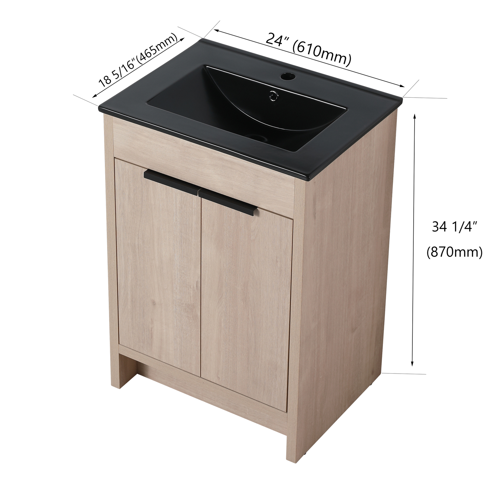 24″Wooden Floor Free Standing Bathroom Vanity Black Sink Cabinet For Small Space