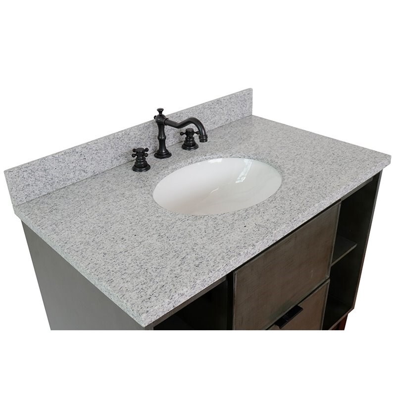 Scandi Oval Sink Solid Wood Vanity with Gray Granite Stone Top in Linen Gray