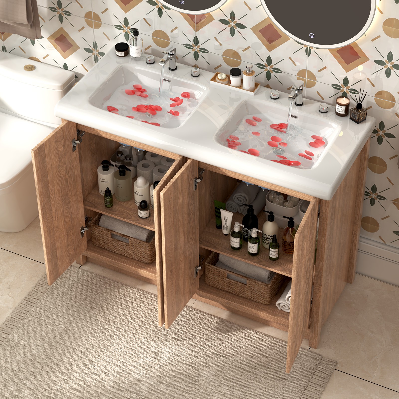 47in Freestanding Double Sink Vanity Cabinet Storage Vanity Bathroom